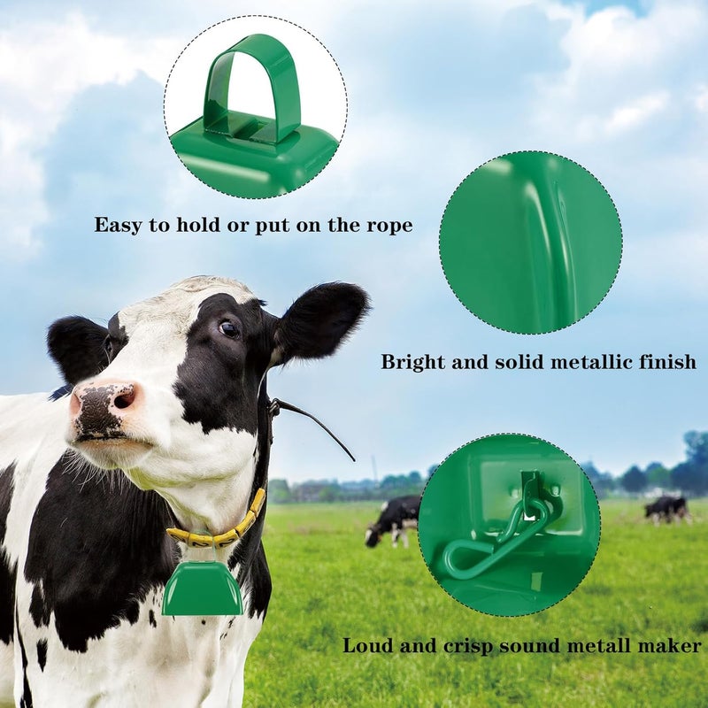 HEYLEAYAR 3Inch Cowbells for Sporting Events,12Pcs Metal Cow Bells Bulk Loud Noise Makers Cow Bell with Handle for Cheering Football Games Spirit Marathon Weddings Party Noisemakers, Green - Image 3